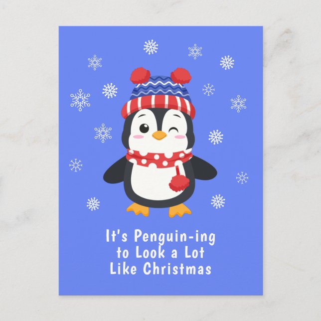 Funny Penguin Pun Christmas Holiday Postcard (Front)