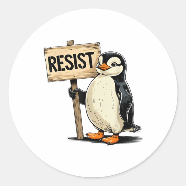Funny Penguin Resist Cool Penguins Resist  Classic Round Sticker (Front)