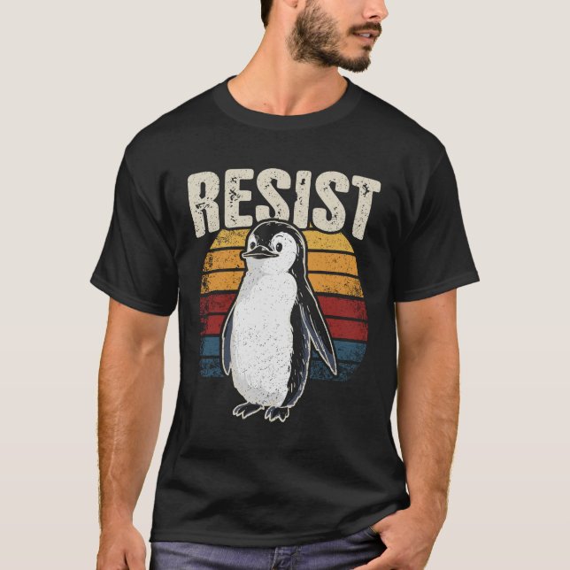 Funny Penguin Resist Cool Penguins Resist T-Shirt (Front)