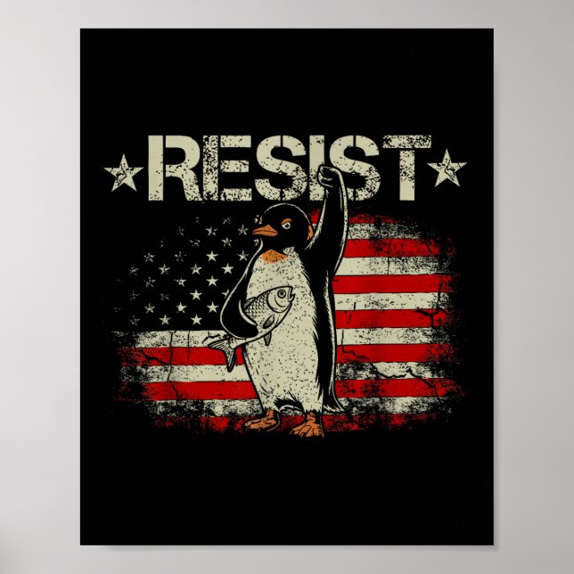 Funny Penguin Resist Cool Penguins Vintage Protest Poster (Front)