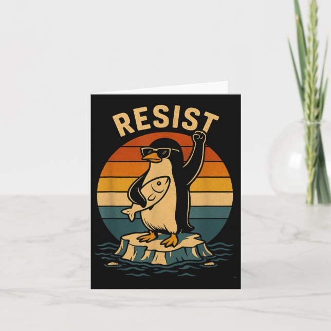 Funny Penguin Resist Penguins Protest Against Tari Card (Front)
