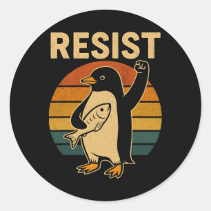 Funny Penguin Resist Penguins Protest Against Tari Classic Round Sticker