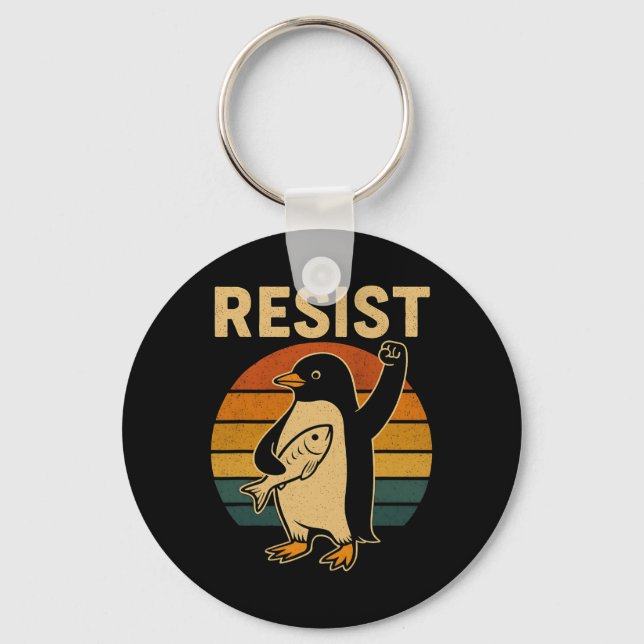 Funny Penguin Resist Penguins Protest Against Tari Key Ring (Front)