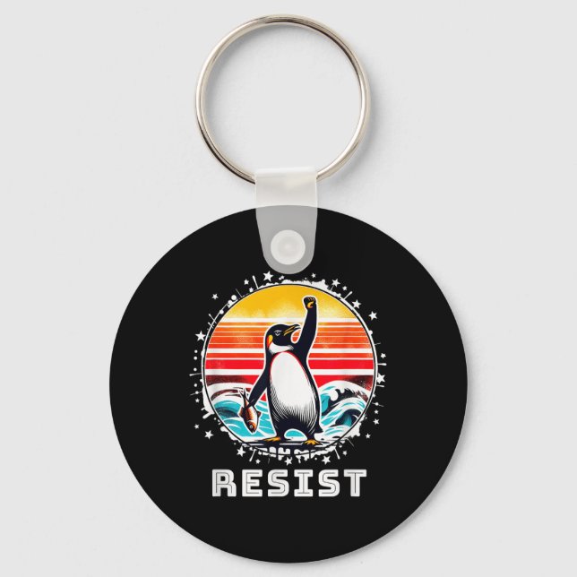 Funny Penguin Resist Penguins Protest Against Tari Key Ring (Front)
