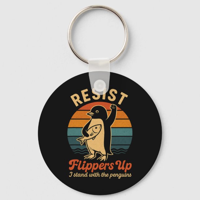 Funny Penguin Resist Penguins Protest Against Tari Key Ring (Front)