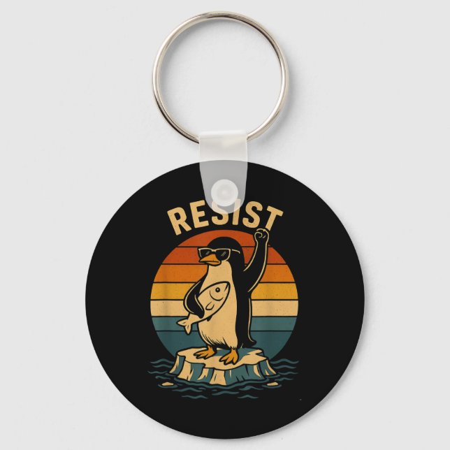 Funny Penguin Resist Penguins Protest Against Tari Key Ring (Front)