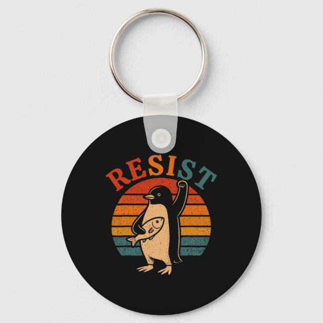 Funny Penguin Resist Penguins Protest Against Tari Key Ring (Front)