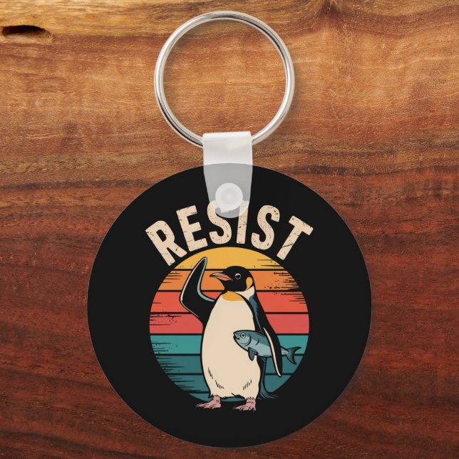 Funny Penguin Resist Protest Against Tariffs  Key Ring (Front)