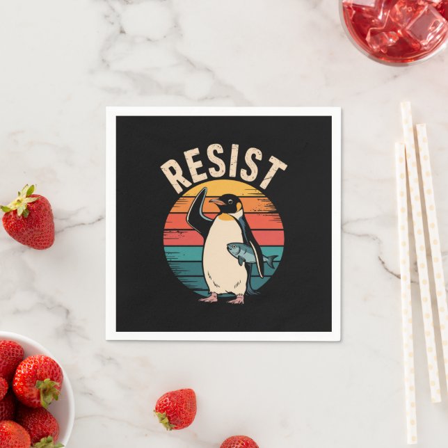 Funny Penguin Resist Protest Against Tariffs  Napkin (Insitu)