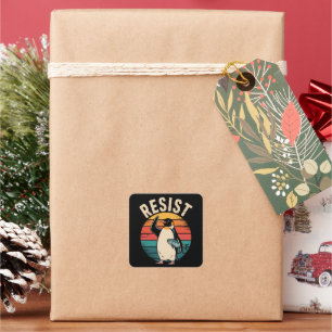 Funny Penguin Resist Protest Against Tariffs Square Sticker