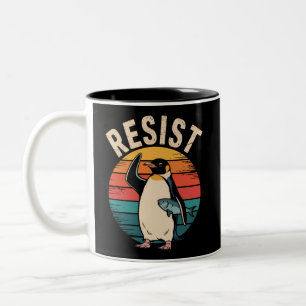 Funny Penguin Resist Protest Against Tariffs Two-Tone Coffee Mug