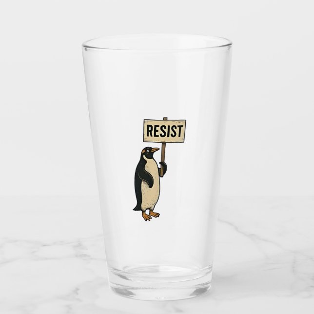 Funny Penguin Resist Protest Against Tarrifs  Glass (Front)