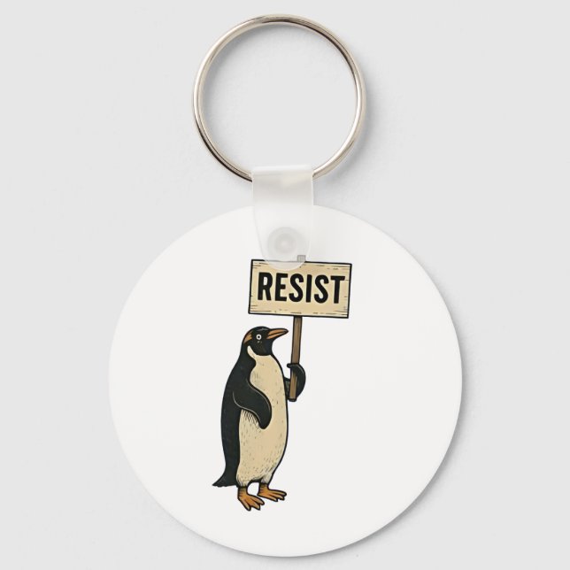 Funny Penguin Resist Protest Against Tarrifs  Key Ring (Front)