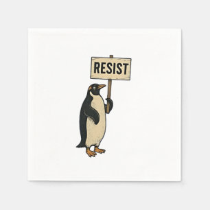 Funny Penguin Resist Protest Against Tarrifs  Napkin