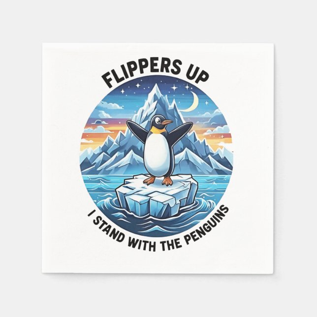 Funny Penguin Resist Protest Against Tarrifs  Napkin (Front)