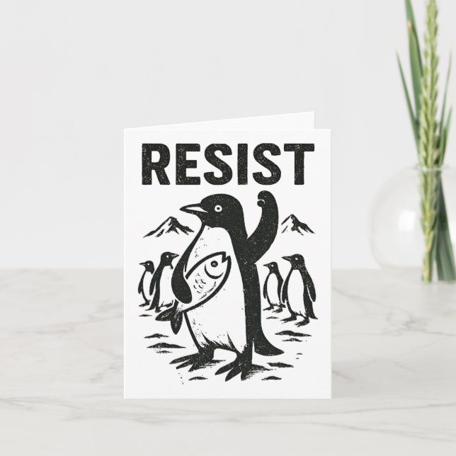 Funny Penguin Resist Vintage Design  Card (Front)