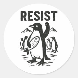 Funny Penguin Resist Vintage Design Classic Round Sticker