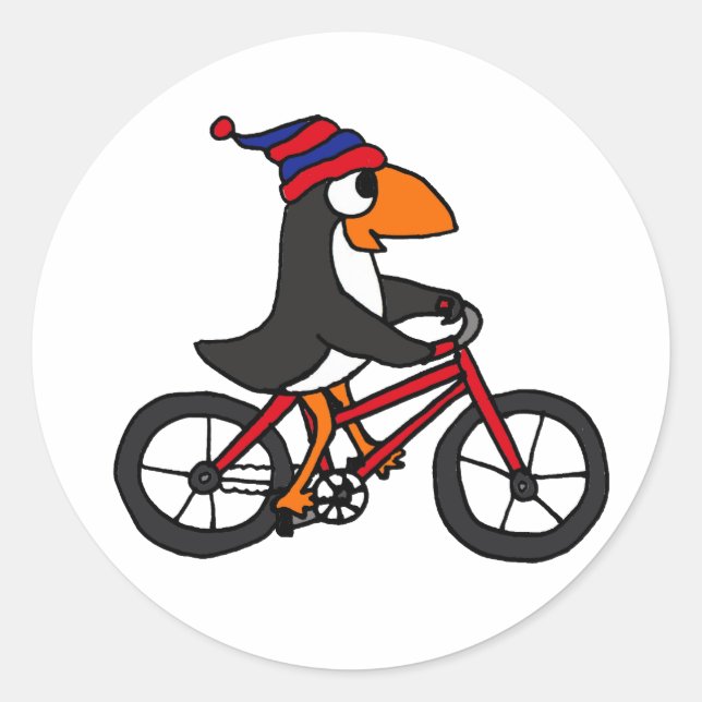 Funny Penguin Riding Red Bicycle Classic Round Sticker (Front)