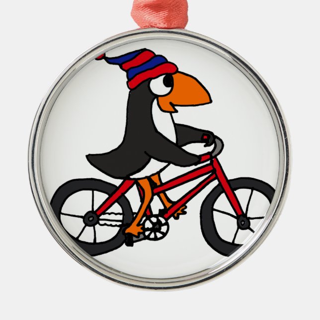 Funny Penguin Riding Red Bicycle Metal Tree Decoration (Front)