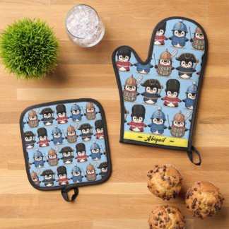 Funny Penguin Royal Guard (Personalised) Oven Mitt & Pot Holder Set