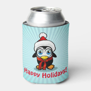 Funny Penguin Santa Claus Can Cooler