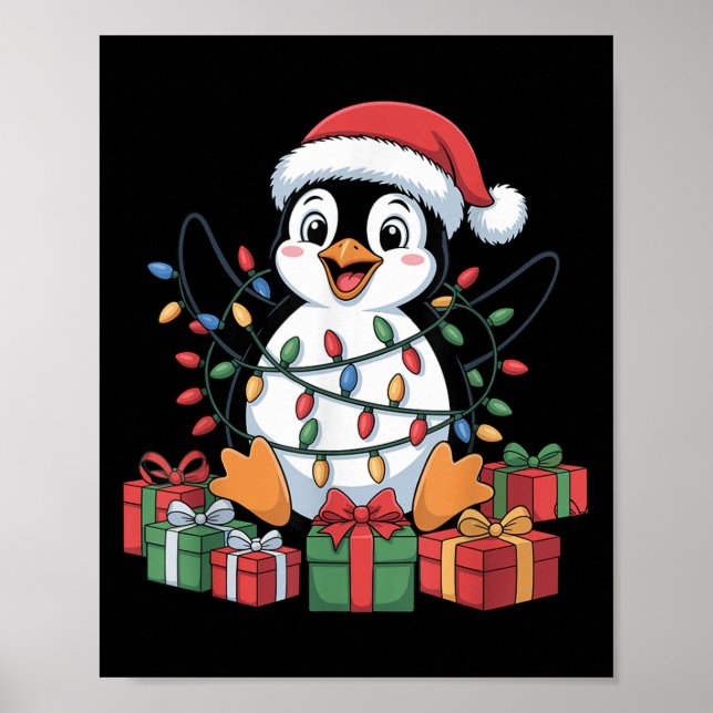 Funny Penguin Santa Hat Animals Lovers Ugly Christ Poster (Front)
