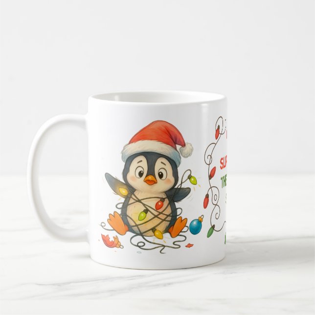 Funny Penguin Stuck in Lights Mug (Left)