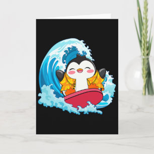 Funny Penguin Surfing Summer Vacation Beach Surfer Card