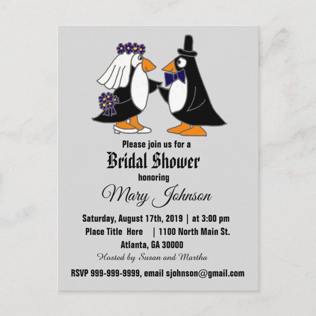 Funny Penguin Wedding Invitation Postcard (Front)