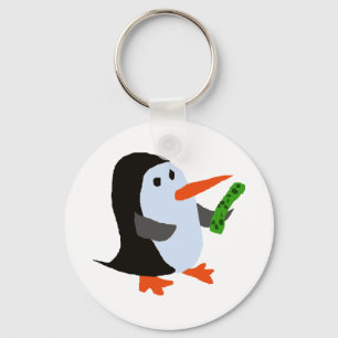 Funny Penguin with a Pickle Shirt Key Ring