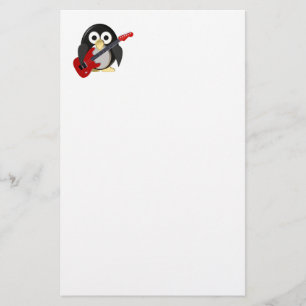 Funny penguin with guitar stationery