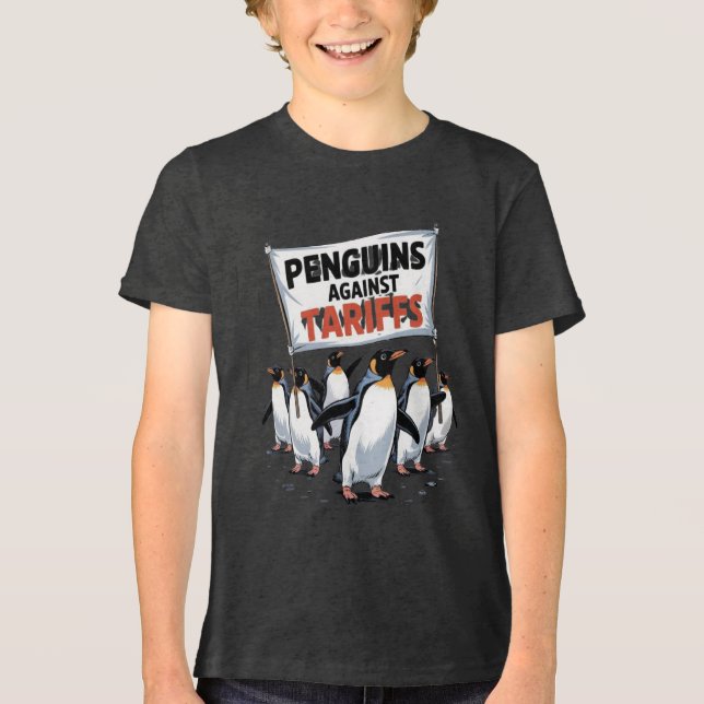 funny penguins against tariffs resist protest Tri-Blend shirt (Front)