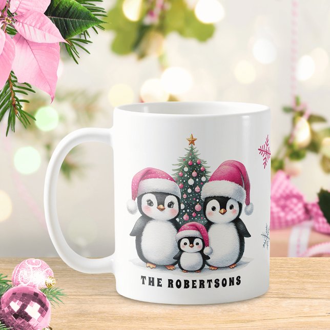 Funny Penguins Family Name Pink Christmas Coffee Mug (Creator Uploaded)