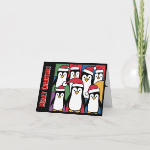 Funny Penguins in Santa Hats Christmas Abstract Card