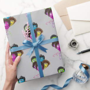 Funny People Balloon Group On Grey Wrapping Paper