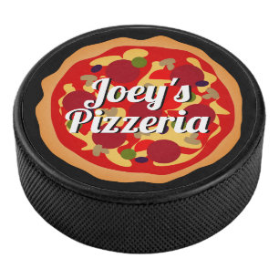 Funny pepperoni and cheese pizza custom hockey puck