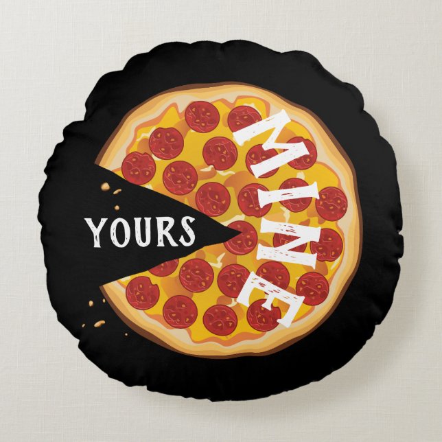 Funny pepperoni pizza cute red black  round cushion (Front)