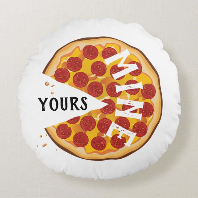 Funny pepperoni pizza cute red yellow round cushion (Front)