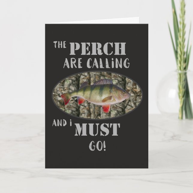 Funny Perch Fishing Greeting Birthday Card (Front)