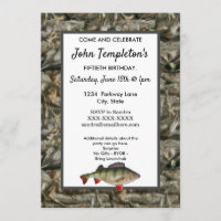 Funny Perch Fishing Men's Camo Birthday Invite