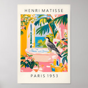 Funny Peregrine Falcon Art, Floral Bathroom Print, Poster