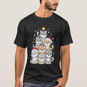 Funny Persian Cat Santa Hat Christmas Lights 2 T-Shirt