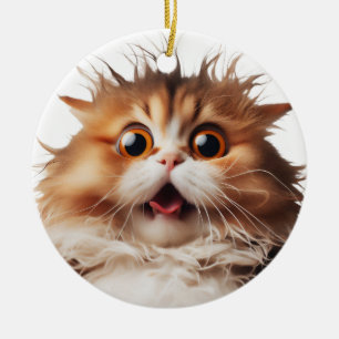 FUNNY PERSIAN CAT SURPRISED CAT FACE CERAMIC TREE DECORATION