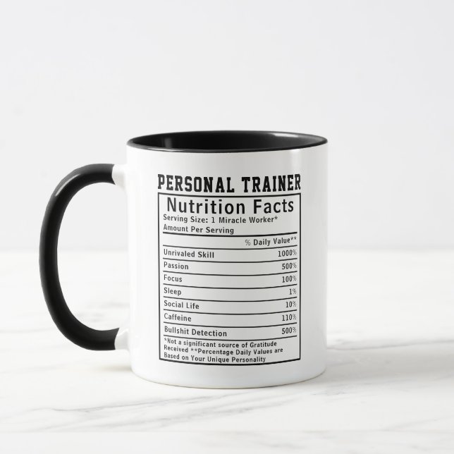 Funny Personal Trainer Nutrition Facts Boss Gift Mug (Left)