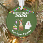 Funny Personalised 2020 Covid Christmas Tree Ornament<br><div class="desc">2020 has been quite a year! This will be a christmas like no other, spread some laughter with a fun corona virus christmas tree ornament. Featuring the text 'Christmas, 2020 and your family name'. A cute reindeer tangled in fairy lights, some iconic items from 2020; toilet roll, soap and a...</div>