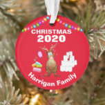 Funny Personalised 2020 Covid Christmas Tree Ornament<br><div class="desc">2020 has been quite a year! This will be a christmas like no other, spread some laughter with a fun corona virus christmas tree ornament. Featuring the text 'Christmas, 2020 and your family name'. A cute reindeer tangled in fairy lights, some iconic items from 2020; toilet roll, soap and a...</div>