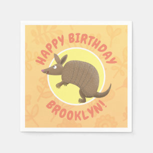 Funny personalised armadillo birthday cartoon napkin