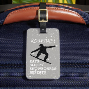 Funny Personalised Bag Attention Snowboard Grey Luggage Tag