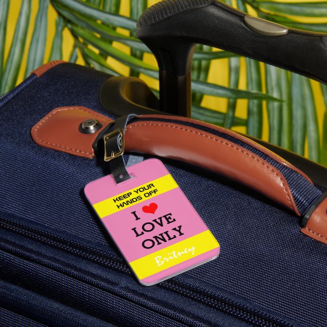 Funny Personalised Bag Attention Tag /I love (Front Insitu 1)