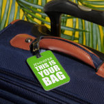 Funny Personalised Bag Attention Travel Green Luggage Tag<br><div class="desc">Never worry about losing your bag again with this funny bright green luggage tag. Easily and quickly personalise it with your name and contact information — and even change its background colour. No matter your destination this holiday season,  make sure your luggage stands out with personalised flair.</div>